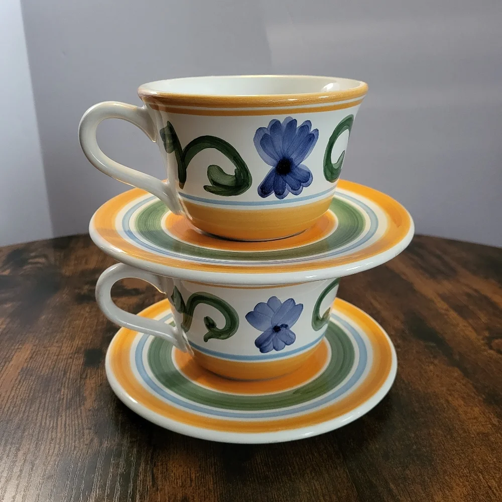 Williams Sonoma Marisol Colorful Tea And Coffe cup and Saucer Set